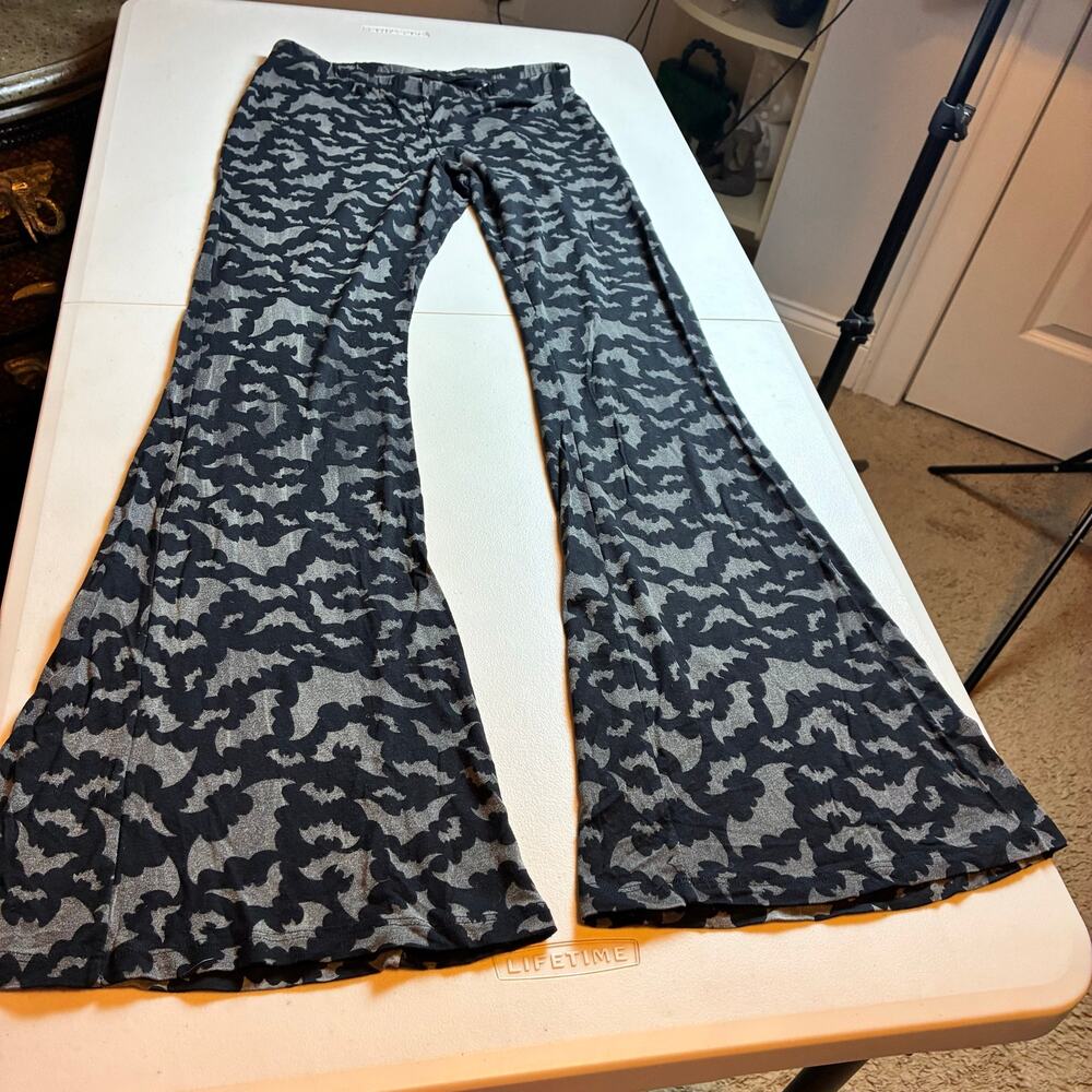 Kreepsville 666 Bat Print Bell Bottom Pants Goth Punk Women's Medium USA